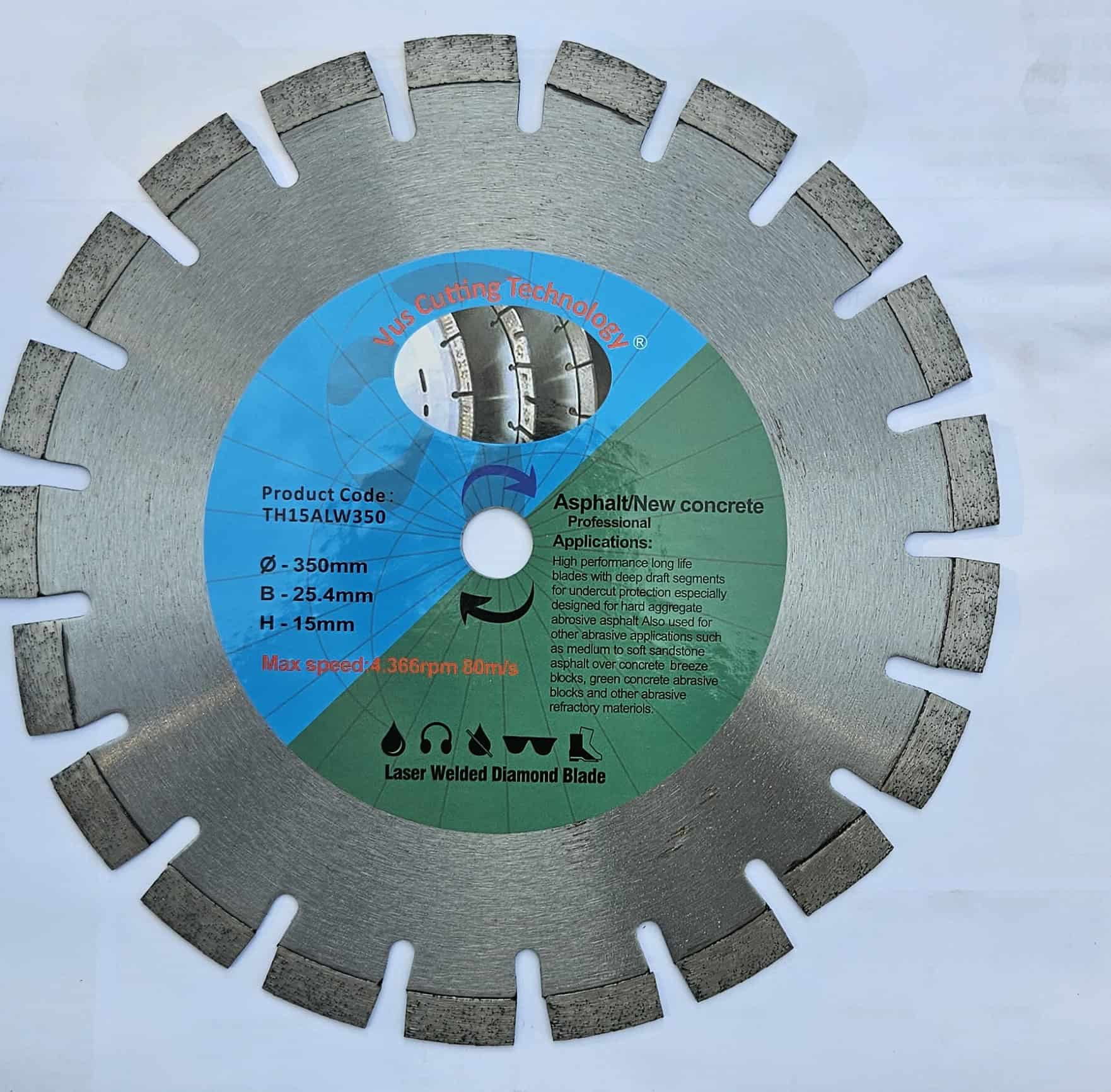 350mm Laser Welded Diamond Blade for Asphalt and New Concrete — VCT TH15ALW350